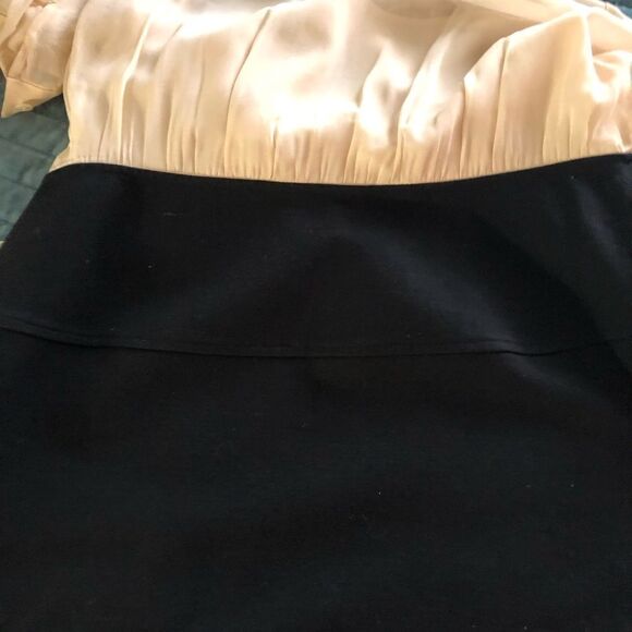 SZ12 DKNY  Silk Tie Neck Color Block Dress (Ivory/Black) - Picture 7 of 13